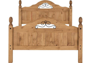 Seconique Corona Distressed Waxed Pine High Foot End Scroll Wooden Bed Double (5746439717030)