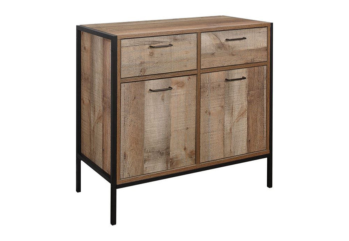 Birlea Urban Rustic Wood Effect with Black Metal Frame 2 Door 2 Drawer Sideboard