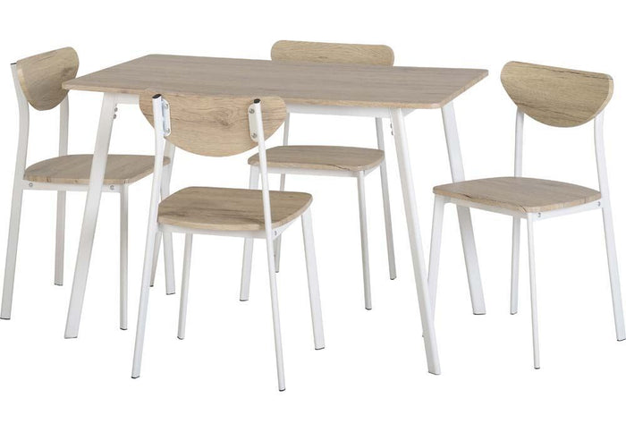 Seconique Riley White/Light Oak Effect Veneer Dining Set Table + 4 Chairs