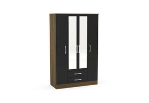 Lynx Walnut & Black Gloss Bedroom Furniture Wardrobe Chest Bedside by Birlea (6771742867630)