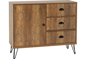 Seconique Ottawa Medium Oak Effect with Black 1 Door 3 Drawer Sideboard (5759165497510)
