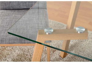 Seconique Morton Clear Glass/Oak Effect Veneer/Grey Fabric Dining Set (5719618224294)