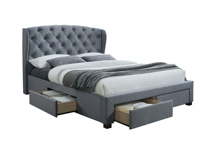 Birlea Hope Grey Velvet 4 Drawer Upholstered Fabric Bed 4FT6 Double and 5FT King