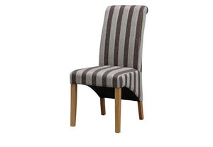 OSD Bibirevo Solid Rubberwood Brown & Grey Stripe Fabric Dining Chair (7622158057646)