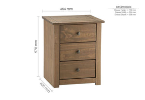 Birlea Santiago Solid Pine 3 Drawer Bedside Table/ Nightstand/ Bedside Cabinet (5596035481766)