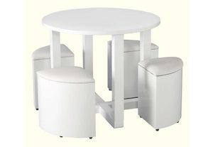 Seconique Charisma Stowaway White Gloss Dining Set Table w/4 Faux Leather Stools (5718938550438)