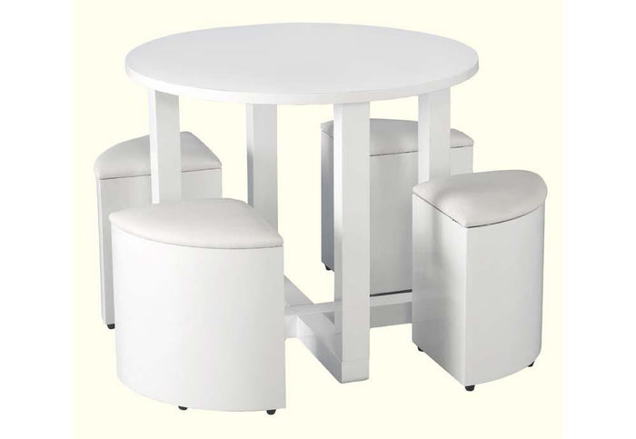 Seconique Charisma Stowaway White Gloss Dining Set Table w/4 Faux Leather Stools
