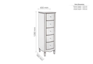 Birlea Elysee Mirrored Glass 5 Drawer Narrow, 6 Drawer Wide and Merchant Chests (5600441958566)