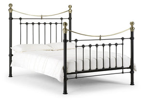 Julian Bowen Victoria Stone White Satin Black Metal Bed 4FT6 Double 5FT King (5740034916518)