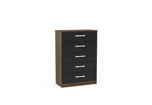 Lynx Walnut & Black Gloss Bedroom Furniture Wardrobe Chest Bedside by Birlea (6771742867630)