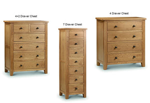 Julian Bowen Marlborough Waxed Oak 4 Drawer 4 + 2 Drawer 7 Drawer Tall Chests (5644418613414)