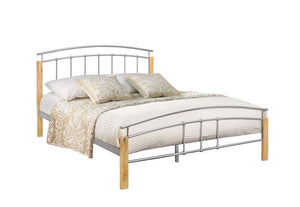 Birlea Tetras Beech & Silver Metal Bed Single, Small Double, Double and King (5597591830694)