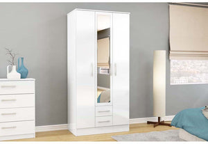 Lynx White Gloss Bedroom Furniture Wardrobe Chest Bedside by Birlea (6772085719214)