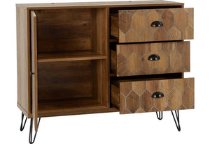 Seconique Ottawa Medium Oak Effect with Black 1 Door 3 Drawer Sideboard (5759165497510)