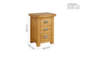 Birlea Woburn 3 Drw Bedside Table/ Nightstand/ Bedside Cabinet Oak/Oak Veneers (5600387137702)
