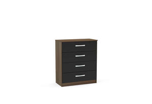 Lynx Walnut & Black Gloss Bedroom Furniture Wardrobe Chest Bedside by Birlea (6771742867630)