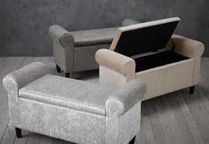 LPD Furniture Highgrove Beige, Grey & Silver Velvet Ottoman Storage Stool (6169595773102)