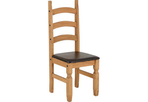 Seconique Corona Distressed Waxed Pine/Cream and Brown Faux Leather Dining Chair (5780959330470)