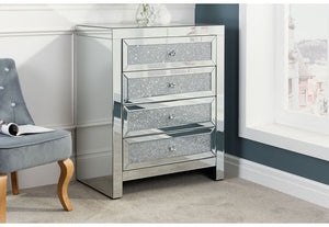 Birlea Vienna Mirrored Glass with Crystal 4 Drawer Chest and 6 Drawer Chest (5600490029222)