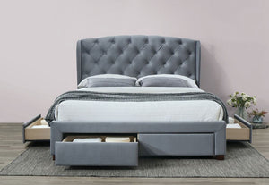 Birlea Hope Grey Velvet 4 Drawer Upholstered Fabric Bed 4FT6 Double and 5FT King (5597387194534)
