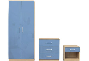 LPD Dakota High Gloss Blue, Grey, Pink, White with Oak 3 Piece Bedroom Set (6169076564142)