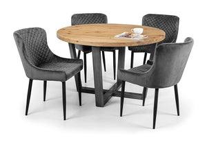 Julian Bowen Brooklyn Rustic Solid Oak & Gunmetal Round Dining Table (5801726050470)