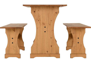 Seconique Corona Distressed Waxed Solid Pine Dinette Set Table and Two Benches (5718947496102)