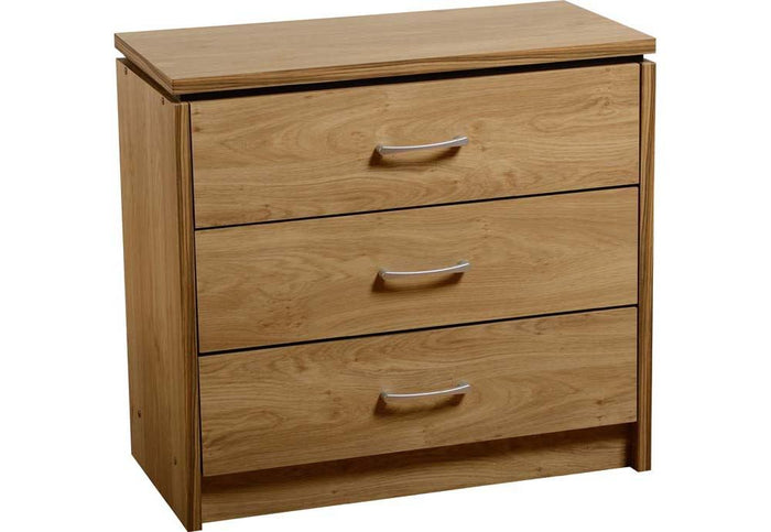 Seconique Charles Oak Effect Veneer with Walnut Trim 3 Drawer Chest