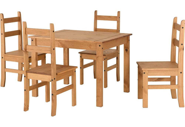 Seconique Corona Distressed Waxed Pine Budget Dining Set Table + 4 Chairs
