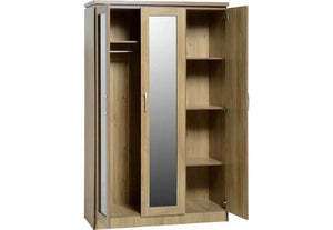 Seconique Charles Oak Effect Veneer w/ Walnut Trim 3 Door All Hanging Wardrobe (5741033717926)