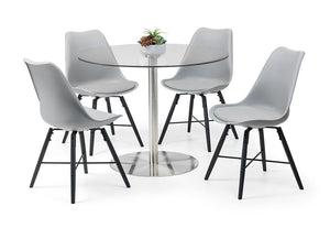 Julian Bowen Milan Round Glass Brushed Steel Pedestal Table (5801673687206)