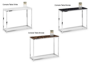 Julian Bowen Scala White, Black and Bronze Marble Top Metal Base Console Table (6208170426542)