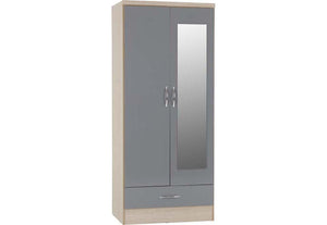 Seconique Nevada Grey, Oyster, Sonoma Oak & White 2 Door 1 Drw Mirrored Wardrobe (6541907427502)