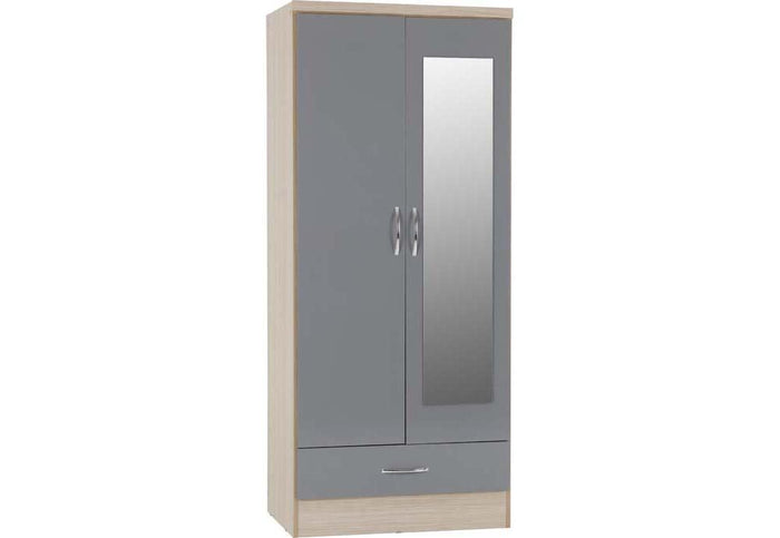 OSD Nevada 2 Door 1 Drawer Mirrored Wardrobe