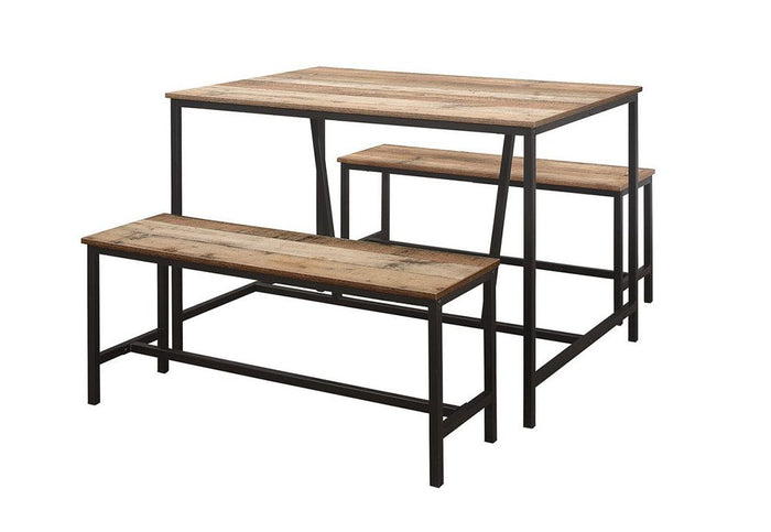 Birlea Urban Rustic Wood Effect with Black Metal Frame Dining Table & Bench Set