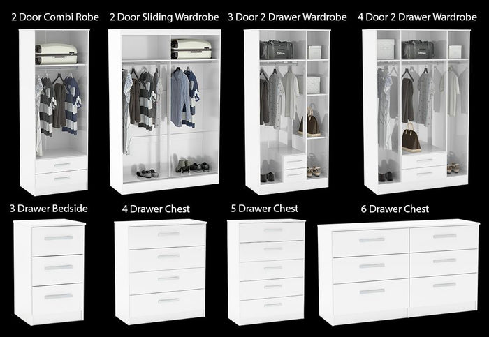 Lynx White Gloss Bedroom Furniture Wardrobe Chest Bedside by Birlea