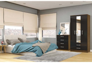 Lynx Walnut & Black Gloss Bedroom Furniture Wardrobe Chest Bedside by Birlea (6771742867630)