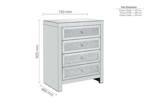 Birlea Vienna Mirrored Glass with Crystal 4 Drawer Chest and 6 Drawer Chest (5600490029222)