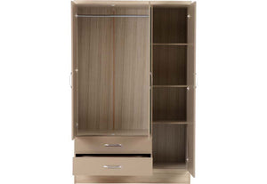 Seconique Nevada Grey, Oyster, Sonoma Oak & White 3 Door 2 Drw Mirrored Wardrobe (6541900710062)
