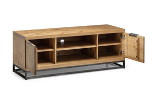 Julian Bowen Brooklyn Soild Oak 2 Cupboard 2 Shelf TV Unit (5801724313766)