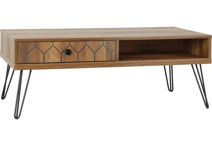 Seconique Ottawa Medium Oak Effect with Black 1 Drawer Coffee Table