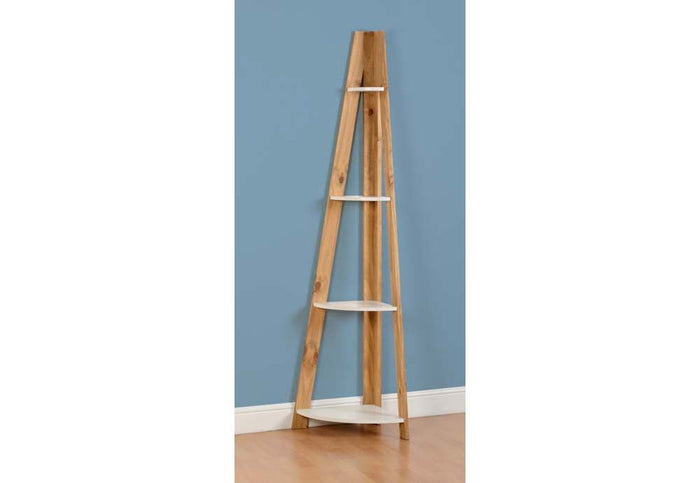 Seconique Santos White with Distressed Waxed Pine 4 Shelf Corner Unit