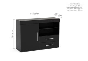 Birlea Edgeware Black Walnut &Black White White & Grey 1 Door 2 Drawer Sideboard (5600648724646)