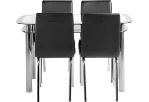 Seconique Harlequin Clear Glass Table and 4 Black Faux Leather Chairs Dining Set (5718951002278)