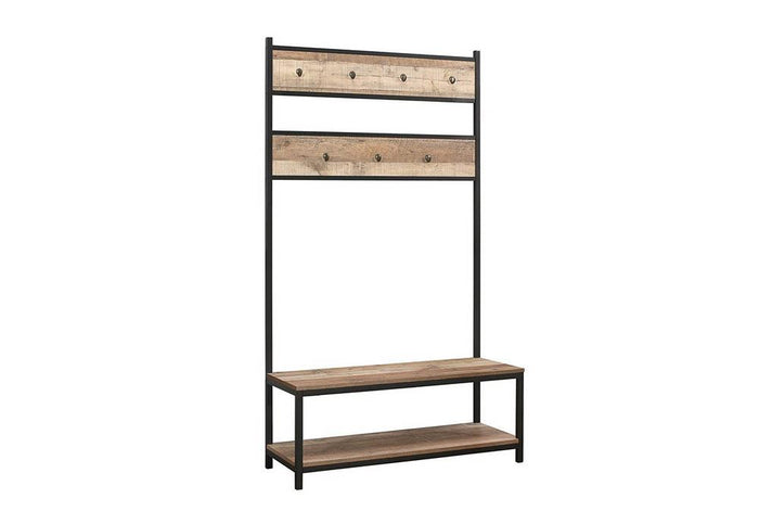 Birlea Urban Rustic Wood Effect with Black Metal Frame Coat Rack and Bench