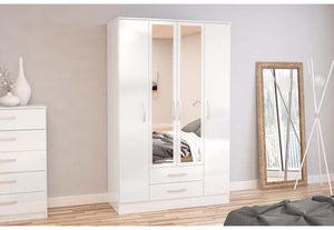 Lynx White Gloss Bedroom Furniture Wardrobe Chest Bedside by Birlea (6772085719214)