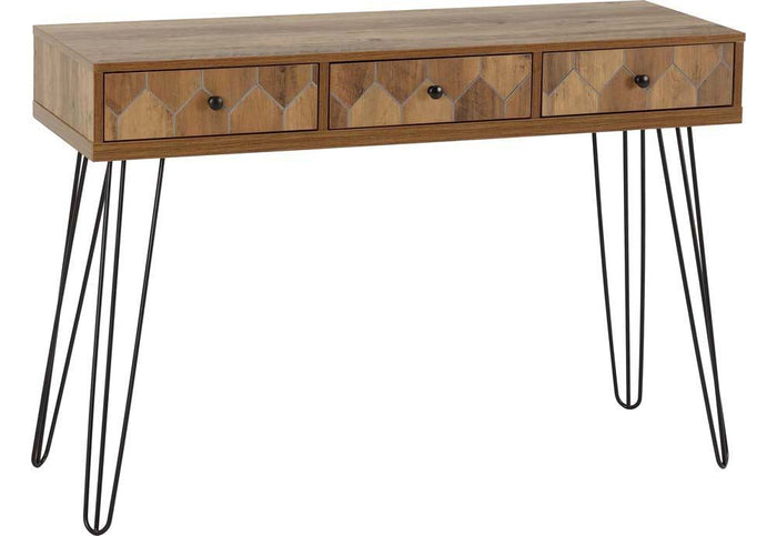 Seconique Ottawa Medium Oak Effect with Black 3 Drawer Console Table