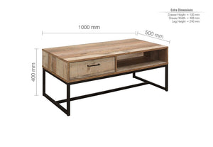 Birlea Urban Rustic Wood Effect with Black Metal Frame 1 Drawer Coffee Table (5596158066854)
