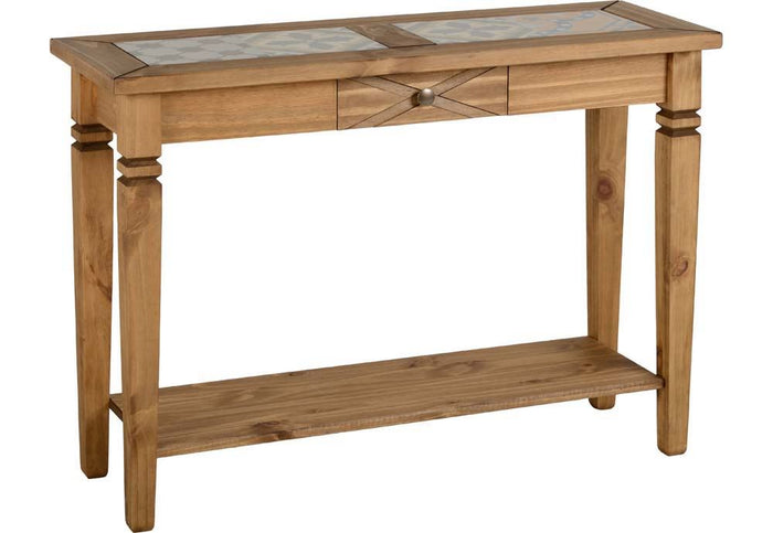 Seconique Salvador Distressed Waxed Pine Tile Top Console Table