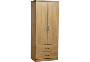 Seconique Charles Oak with Walnut Trim and White 2 Door 2 Drawer Wardrobe (5762466676902)